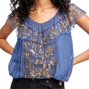 Free People Wild Moon Sequin Tulle Blouse
